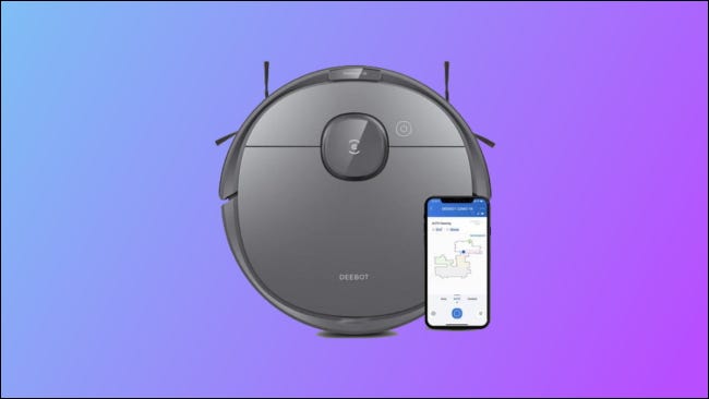 ecovacs deebot t8 em fundo azul e roxo