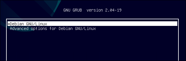 Opções de menu GRUB para Debian 11 Bullseye