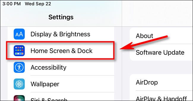 Em Configurações, toque em "Tela inicial e dock".