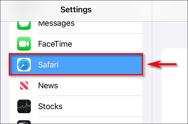Nas configurações do iPad, toque em "Safari".