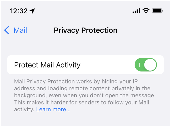 Ative Proteger atividade de e-mail no iPad ou iPad