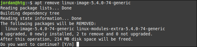 Use a ferramenta apt para remover uma versão específica do kernel