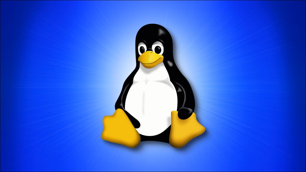Tux, o mascote do Linux em um fundo azul