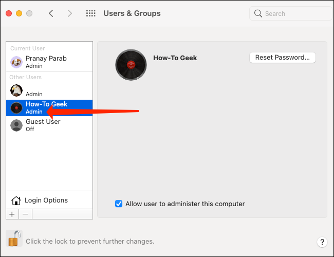O texto "Admin" sob seu nome de usuário no macOS indica que sua conta de usuário tem privilégios de administrador.