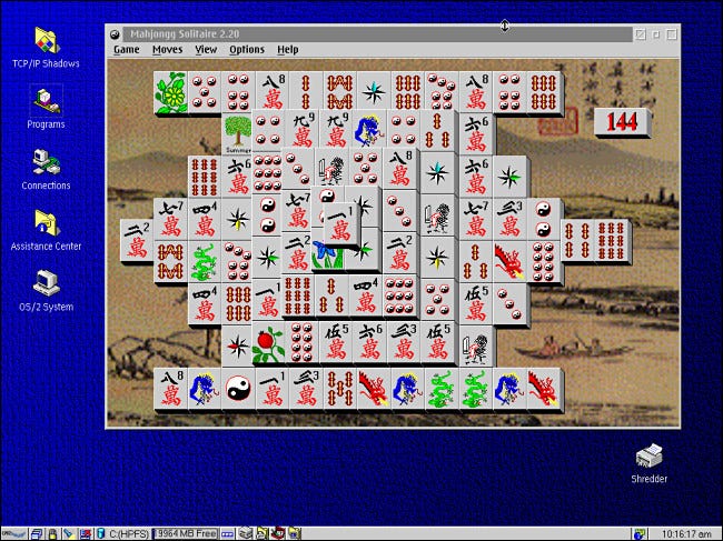 IBM OS / 2 Warp 4 executando Mahjongg Solitaire.