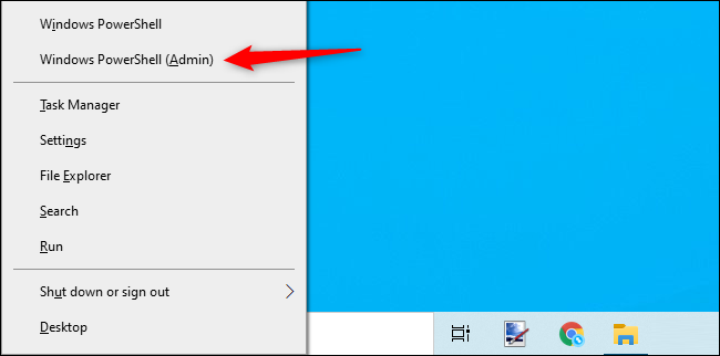 Clique com o botão direito em Iniciar e selecione "Windows PowerShell (Admin).")