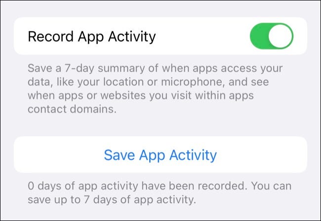 Ativar registro de atividade do aplicativo
