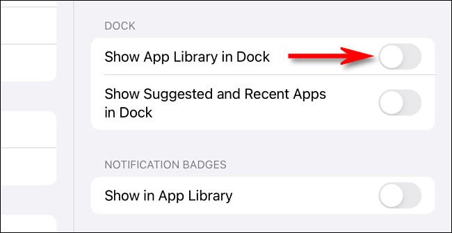 Alterne "Mostrar biblioteca de aplicativos no dock" para "Desligado".