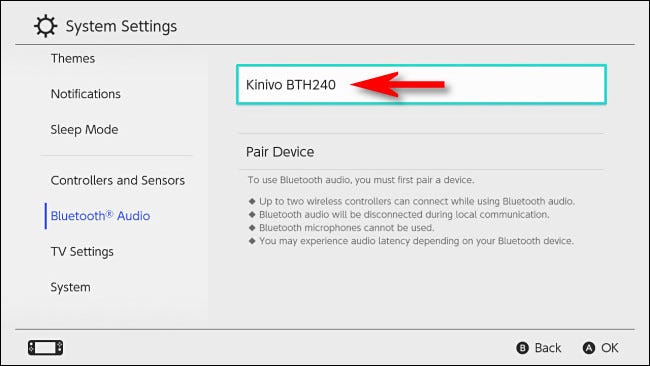 Depois de conectado, você verá o dispositivo emparelhado listado na tela "Áudio Bluetooth" em Configurações do sistema.