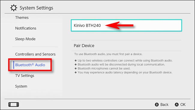 Selecione "Áudio Bluetooth" e, em seguida, selecione o dispositivo de áudio que deseja remover da lista.