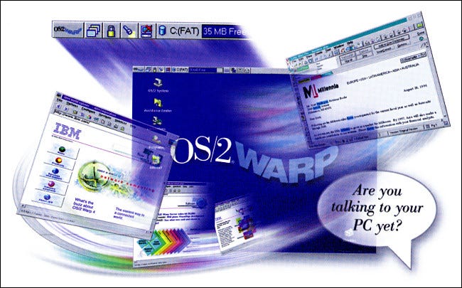 Ilustração da caixa IBM OS / 2 Warp 4