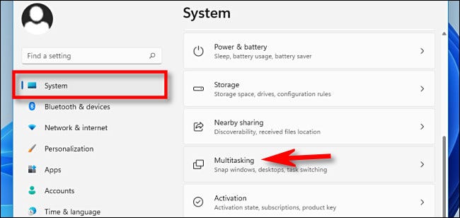 Em Configurações, clique em "Sistema" e selecione "Multitarefa".