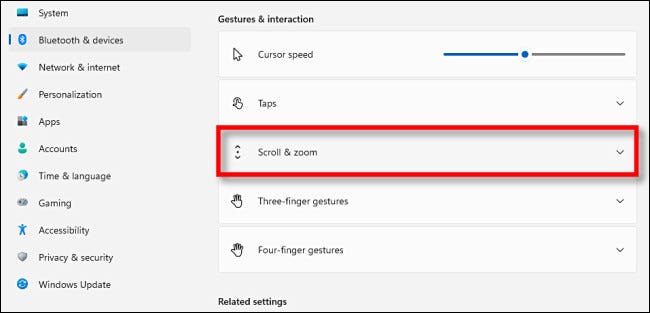 Clique na seção "Rolar e aplicar zoom" para expandi-la.