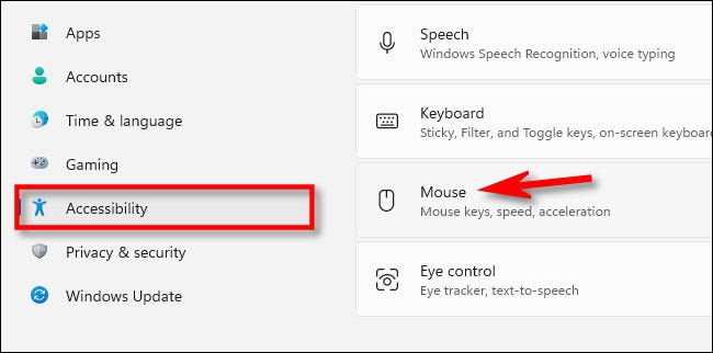 Em Configurações, clique em "Acessibilidade" e selecione "Mouse".