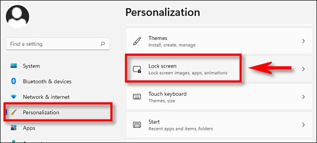 Nas configurações do Windows, clique em "Personalização" e selecione "Bloquear tela".