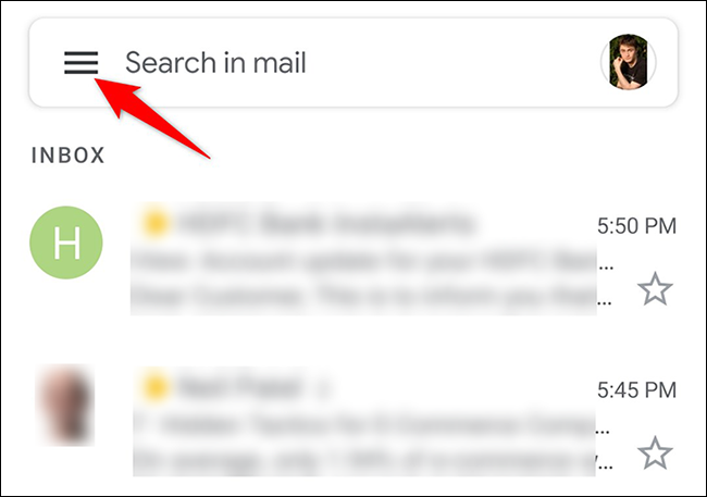 Toque no menu de hambúrguer no aplicativo Gmail.