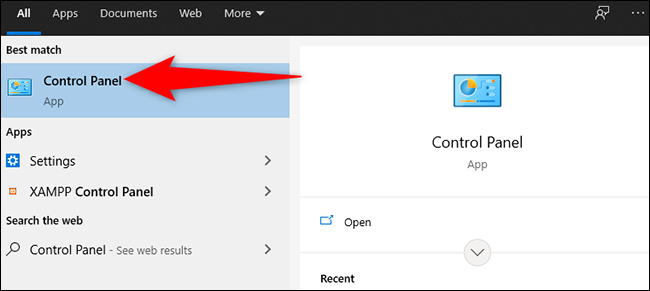 Digite e selecione “Painel de Controle” no menu “Iniciar” do Windows 10.