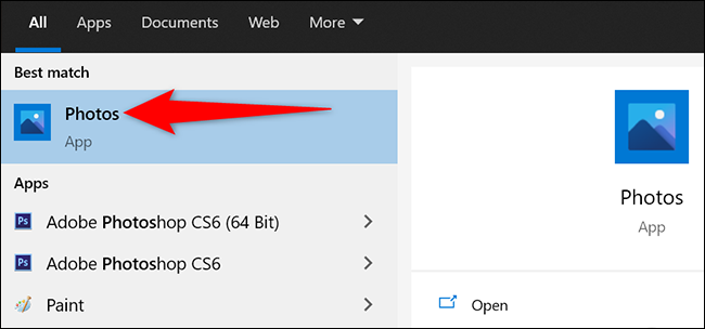 Selecione “Fotos” no menu “Iniciar” no Windows 10.