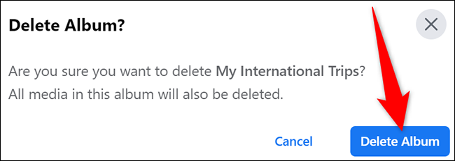 Clique em “Excluir álbum” no prompt “Excluir álbum” no Facebook.