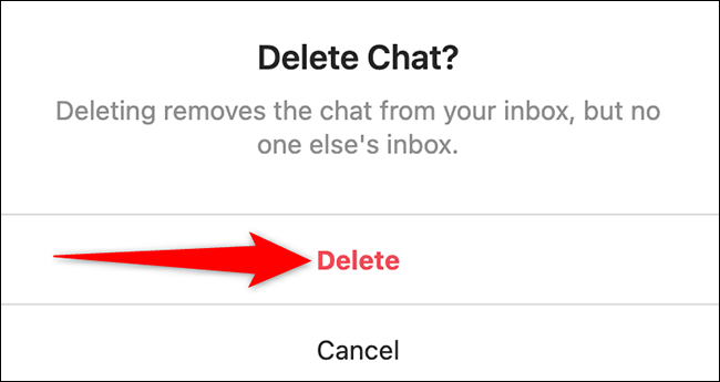 Selecione "Excluir" no prompt "Excluir bate-papo" no site Instagram.
