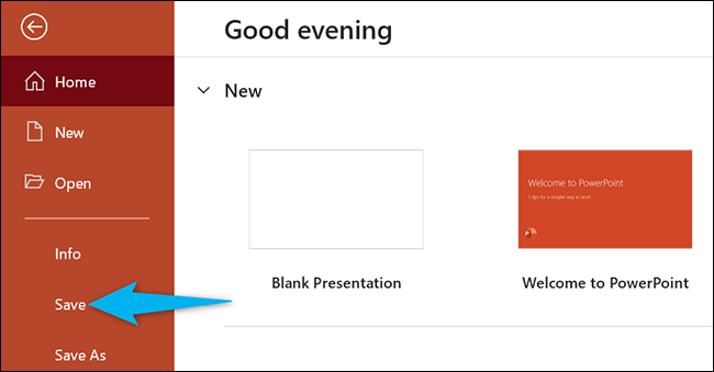 Clique em Arquivo> Salvar no PowerPoint.