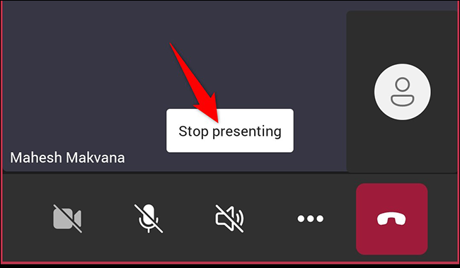 Toque em "Parar de apresentar" no Teams no celular.