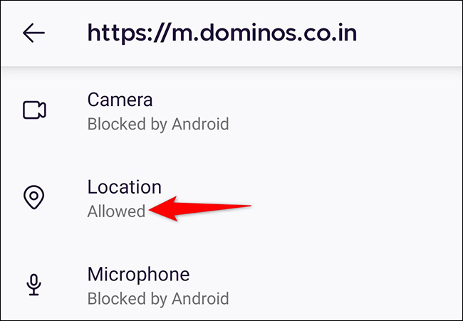 Verifique se um site pode acessar a localização do usuário no Firefox no Android.