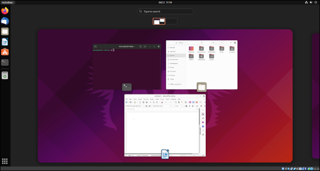 Visualização da atividade do GNOME 40 no Ubuntu 21.10