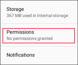 A entrada de permissões na lista de configurações do Google Play Services