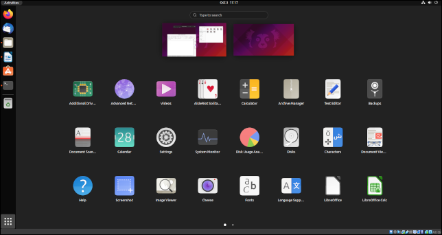 A visualização do aplicativo GNOME 40 no Uubuntu 21.10