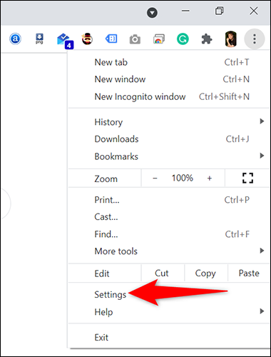 Selecione “Configurações” no menu de três pontos no Chrome na área de trabalho.