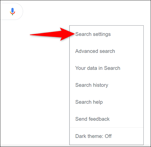 Selecione "Configurações de pesquisa" no menu "Configurações" da Pesquisa Google no desktop.