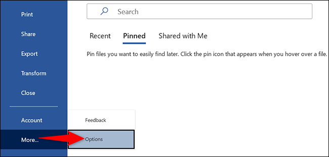 Selecione "Opções" na barra lateral esquerda do Word.
