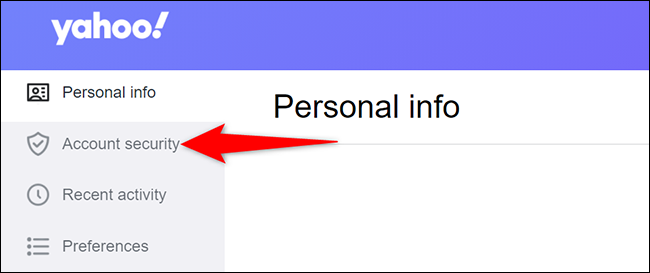 Selecione "Segurança da conta" no site do Yahoo.