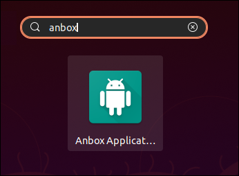 Procurando por Anbox na tela de atividades do GNOME
