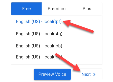 Selecione uma voz e toque em "Avançar".