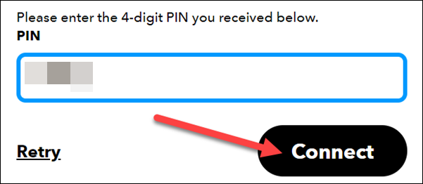 Clique em "Conectar" após inserir o PIN.