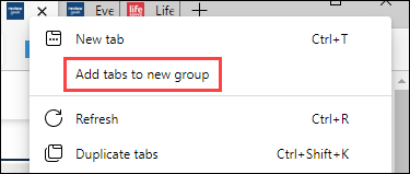 Clique com o botão direito e selecione "Adicionar guias ao novo grupo".