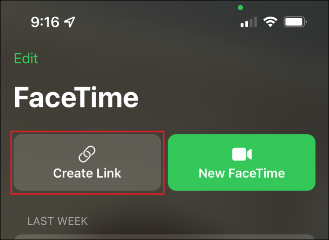 Toque no botão "Criar Link" no FaceTime