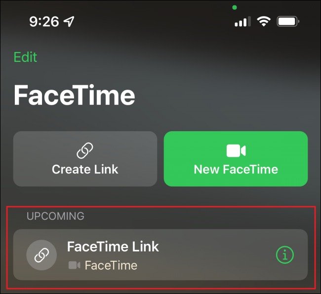 Abra o FaceTime e você encontrará sua próxima videochamada na parte superior da tela