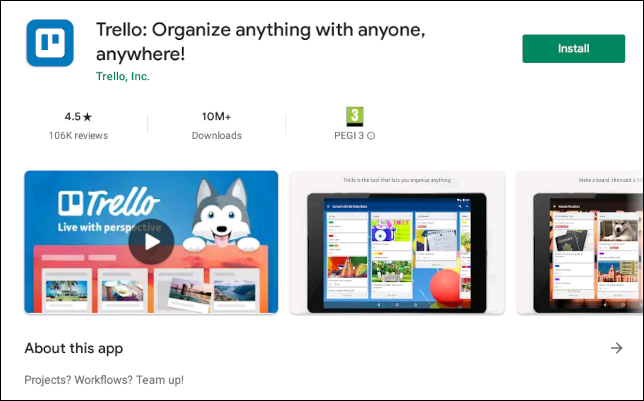 Trello na Google Play Store