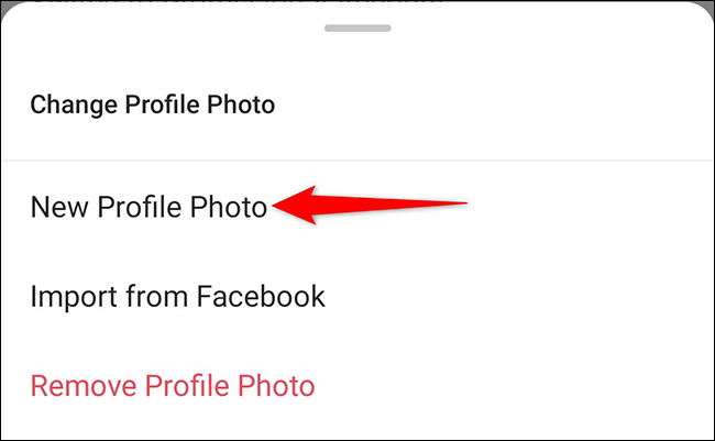 Selecione uma opção no menu "Alterar foto do perfil" no aplicativo Instagram.