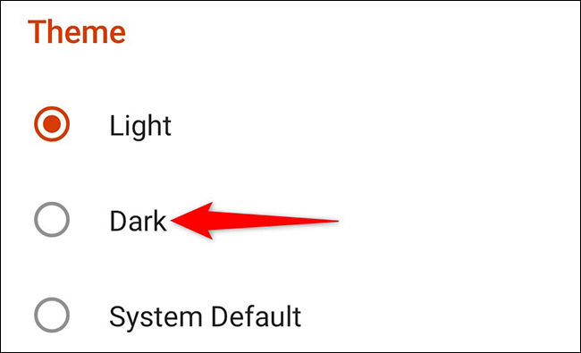 Selecione "Escuro" no menu "Tema" do Microsoft Office.