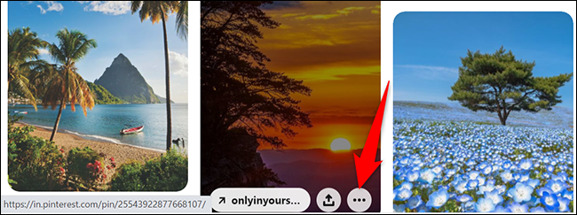 Clique nos três pontos no canto inferior direito de uma imagem no Pinterest.