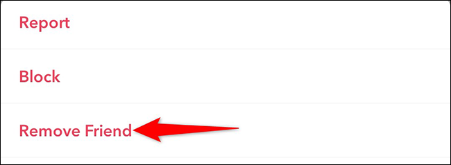 Escolha "Remover amigo" no menu "Mais" do Snapchat.