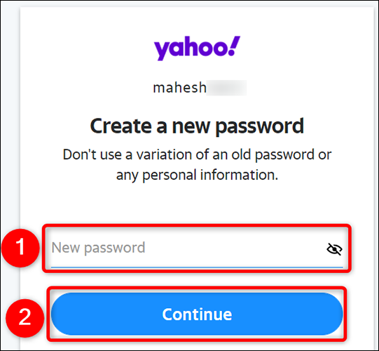 Clique em “Nova senha” na página “Criar uma nova senha” do site do Yahoo.