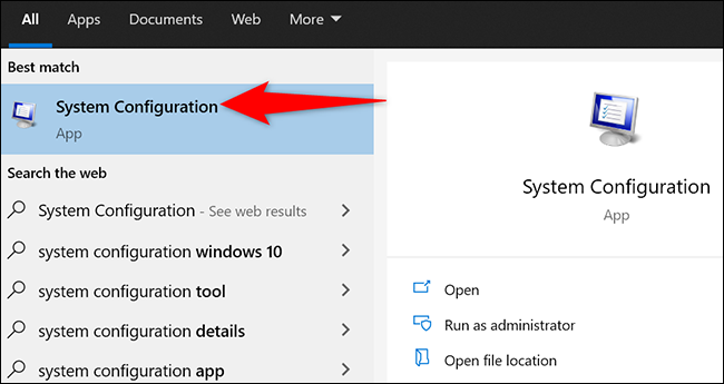 Localize e clique em "Configuração do sistema" no menu "Iniciar".