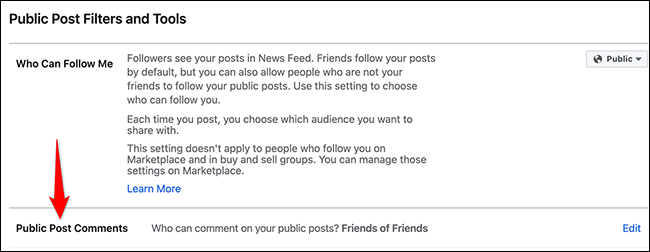 Clique em "Public Post Comments" na página "Public Post Filters and Tools" no Facebook.