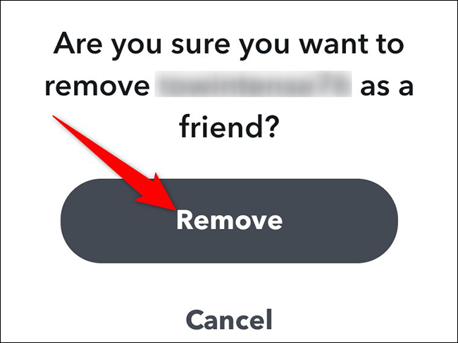 Toque em "Remover" no prompt de remoção de amigos no Snapchat.
