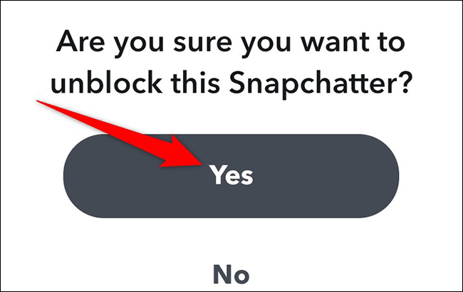 Toque em "Sim" no prompt de desbloqueio do Snapchat.